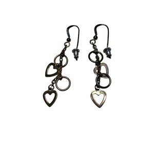 Dangle Heart Earrings Gold Tone Chain Drop 2 Inch Hook Fashion Jewelry Love